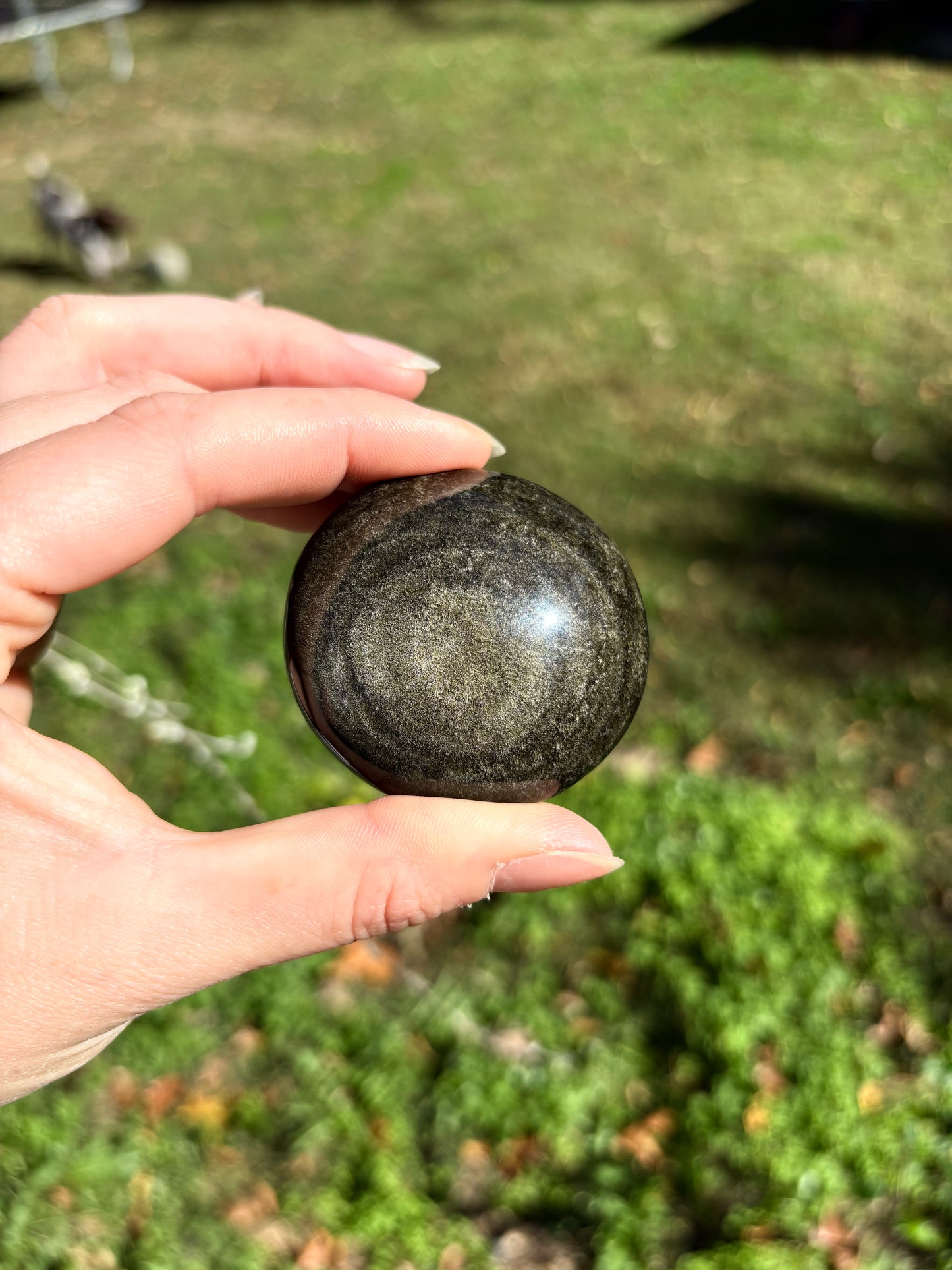 Golden Sheen Obsidian palm stone