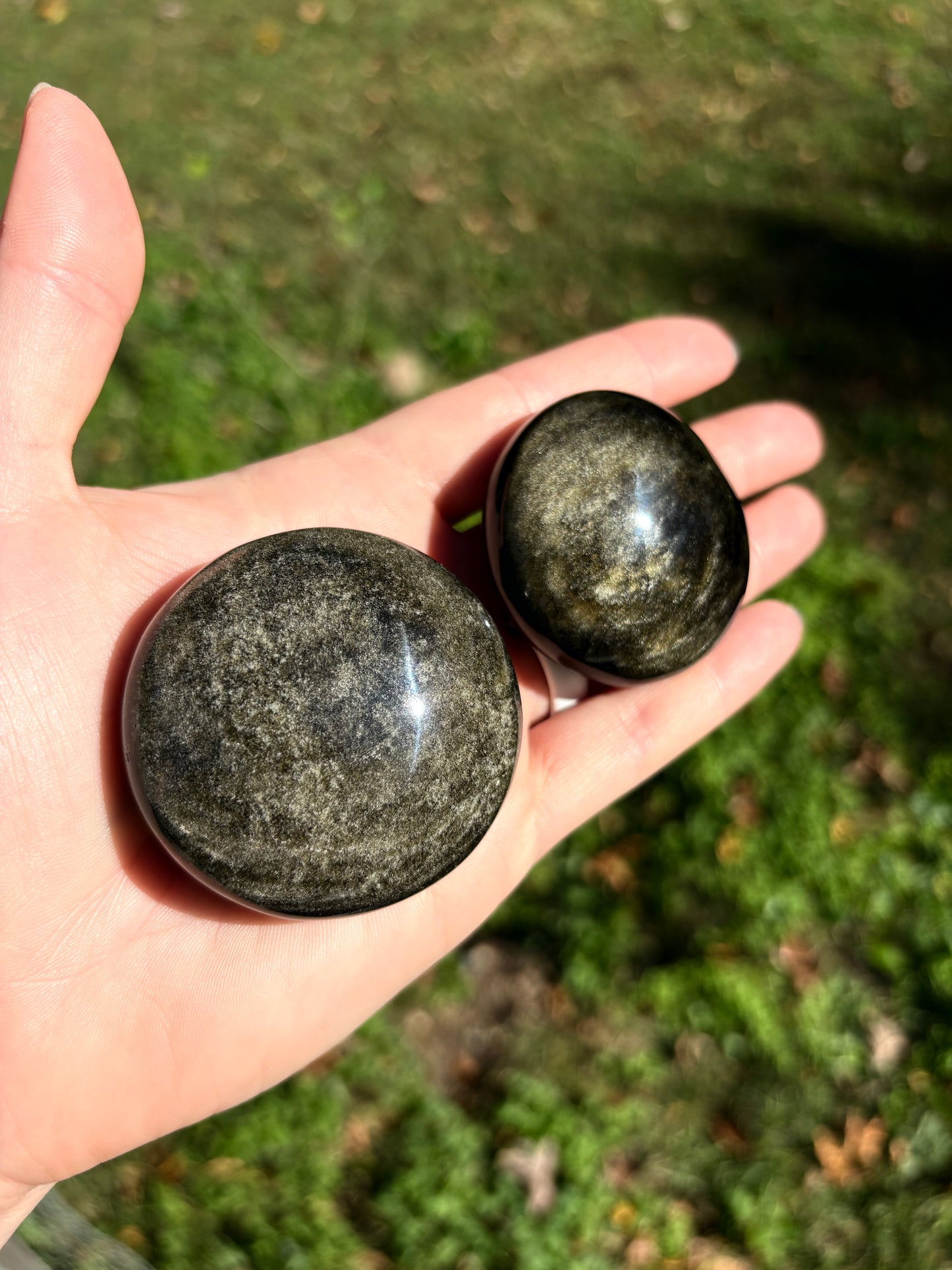 Golden Sheen Obsidian palm stone