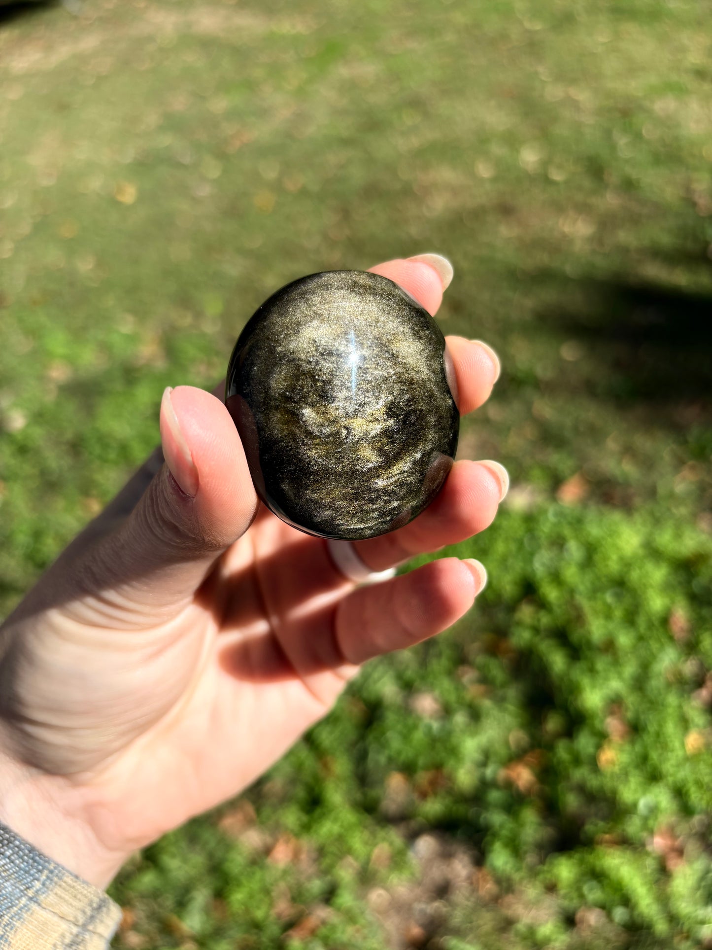 Golden Sheen Obsidian palm stone