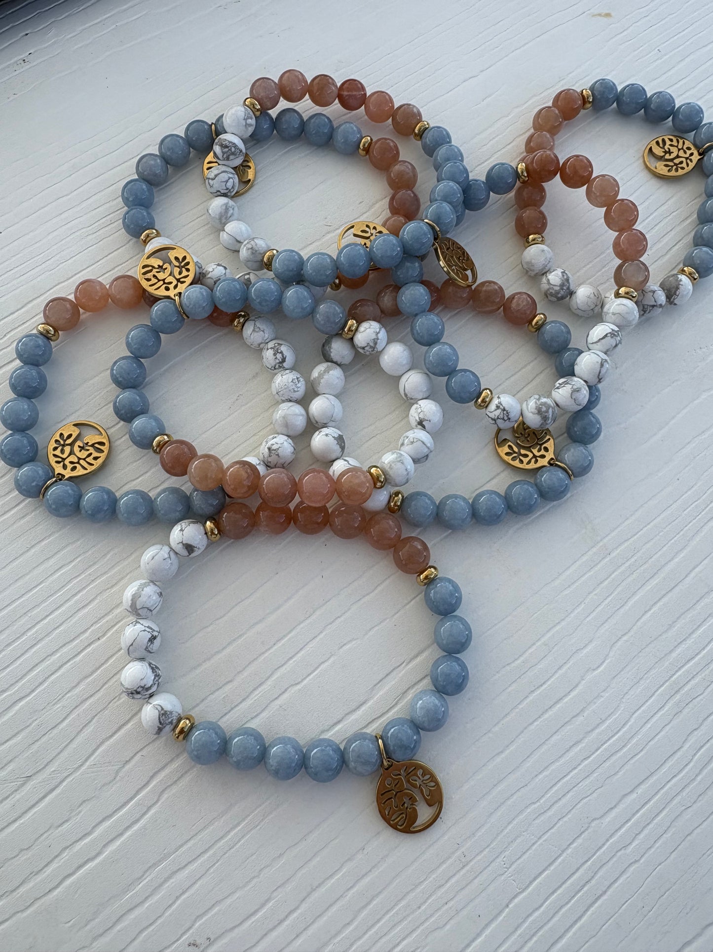 Peach Moonstone • Angelite • Howlite w/charm Bracelet 
