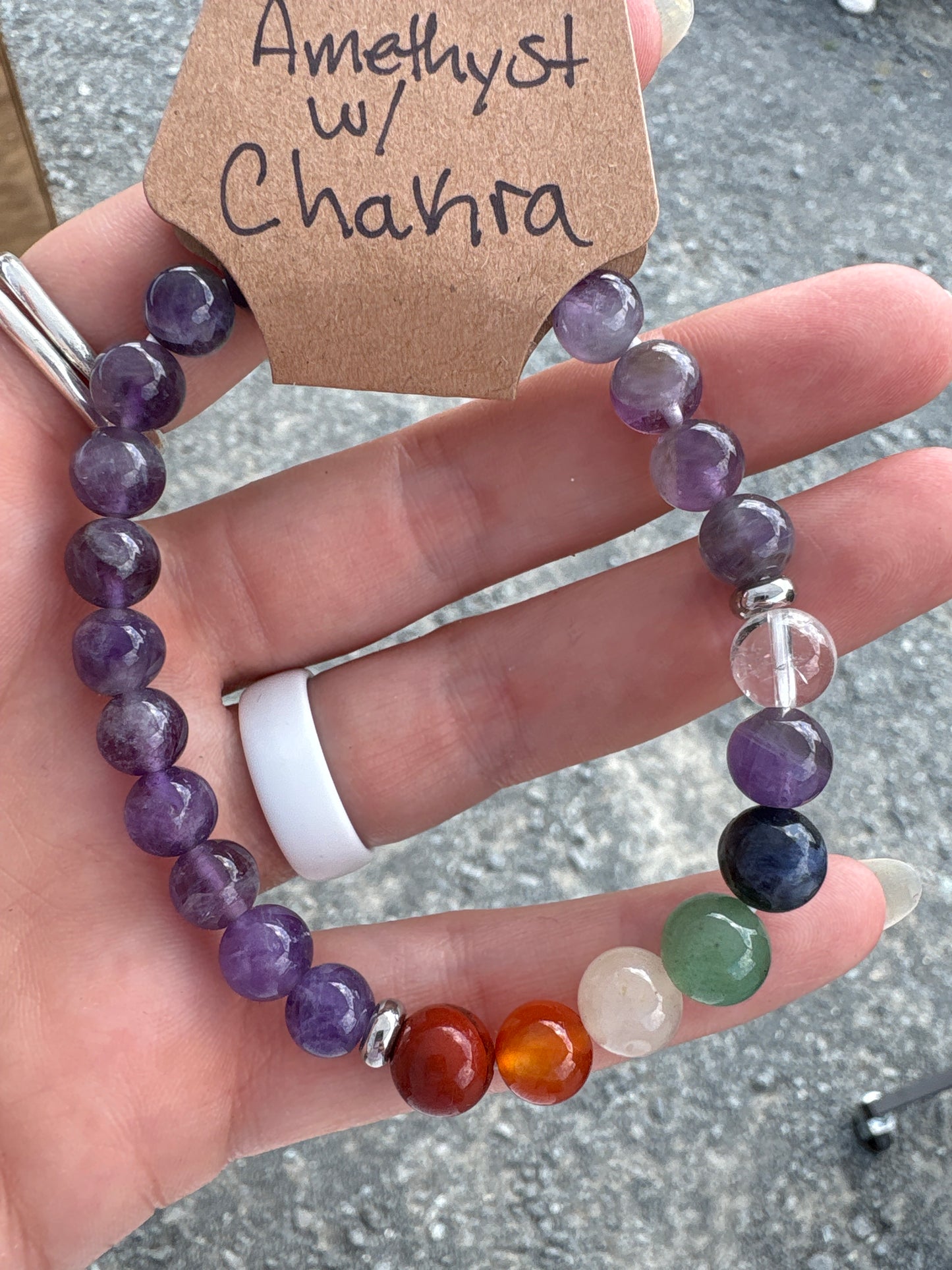 Amethyst w/chakra Bracelet 8mm