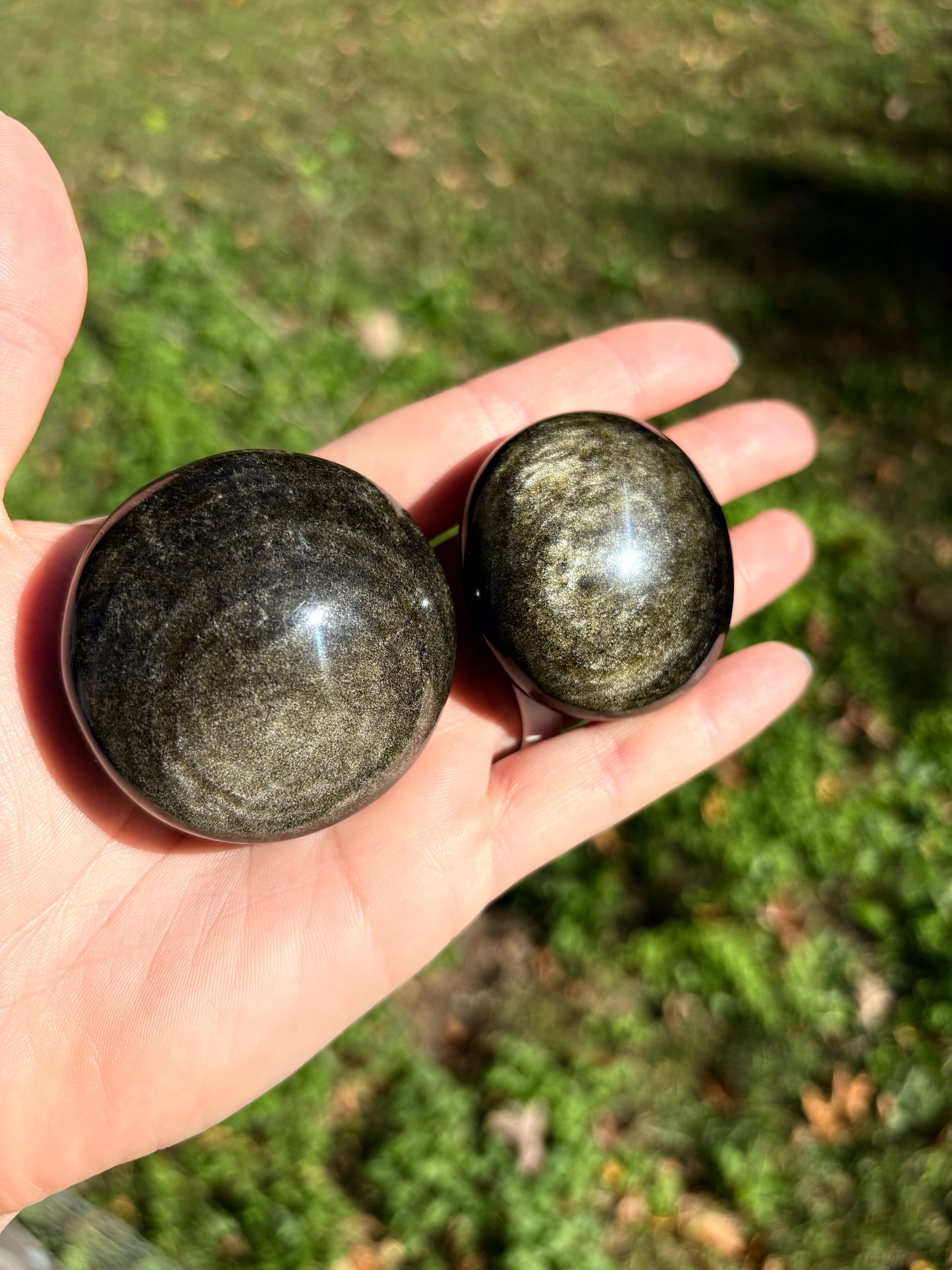 Golden Sheen Obsidian palm stone