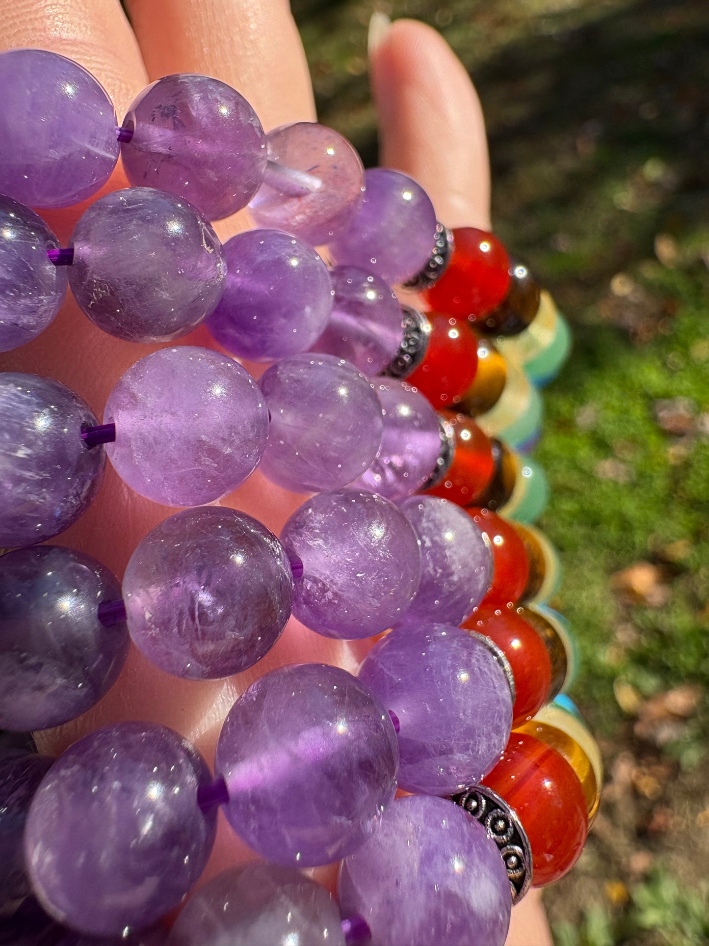 Amethyst w/chakra Bracelet 8mm