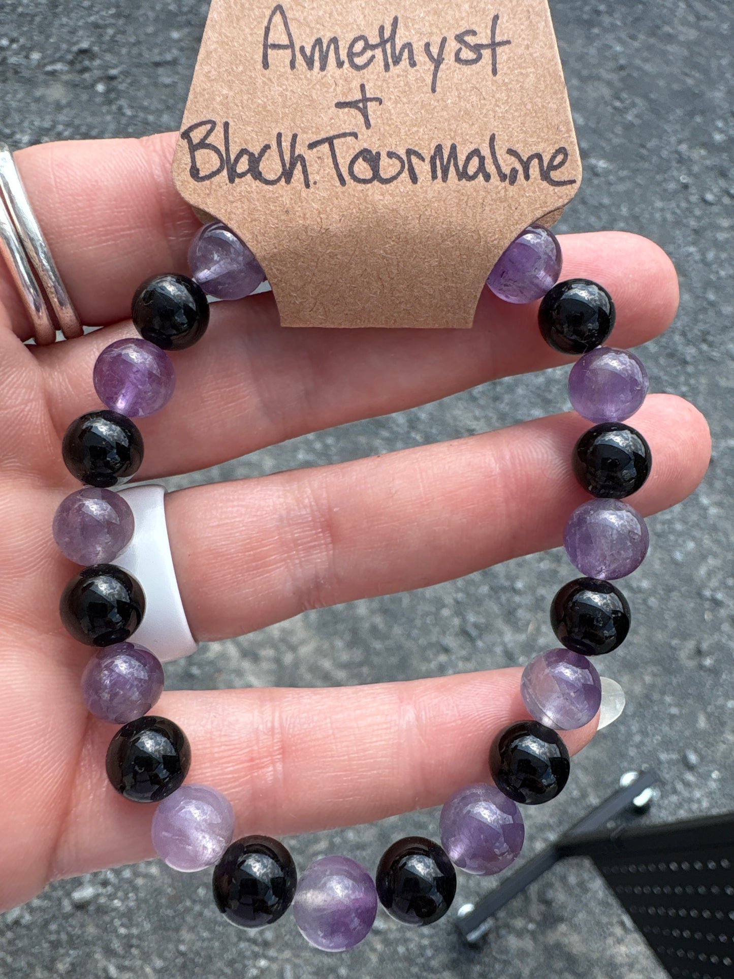Amethyst and black tourmaline bracelet 8mm