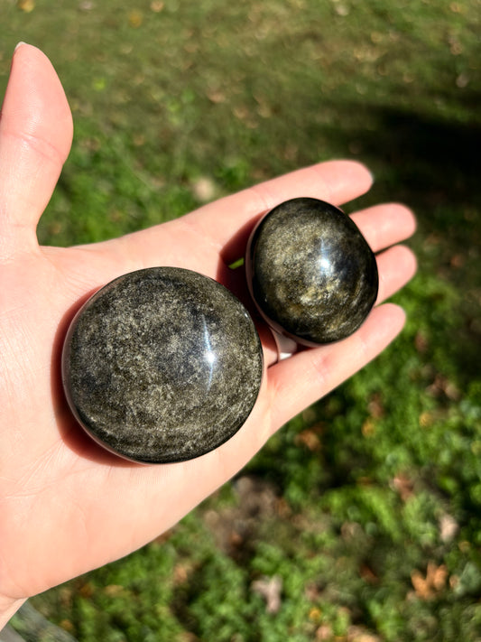 Golden Sheen Obsidian palm stone