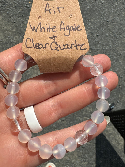 White agate & clear quartz (Air) bracelet 8mm