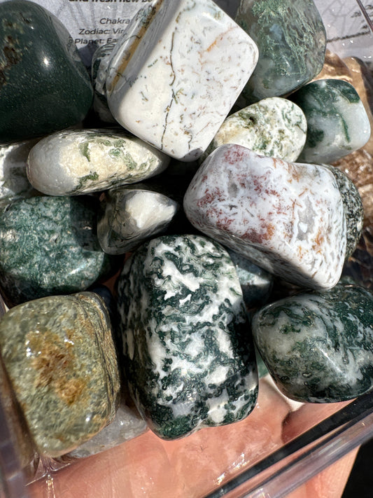 Moss agate tumbled stone