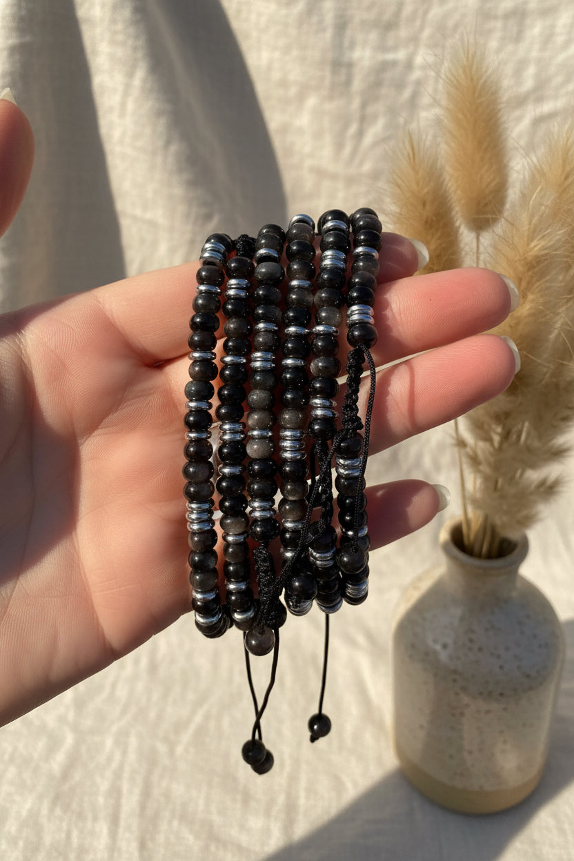 Silver Obsidian Bracelet ￼