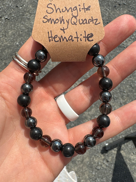 Shungite | Smoky Quartz | hematite bracelet 8mm