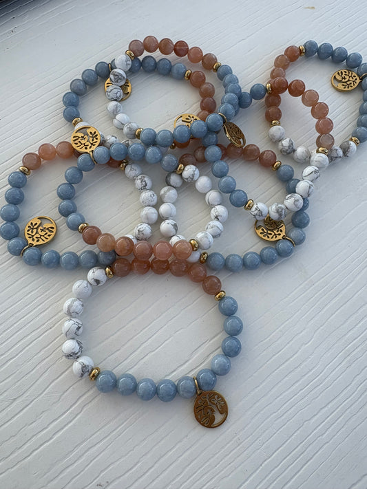 Peach Moonstone • Angelite • Howlite w/charm Bracelet ￼