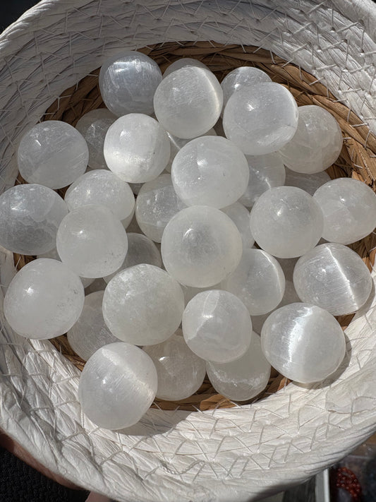 White Selenite Round Tumbled Stone