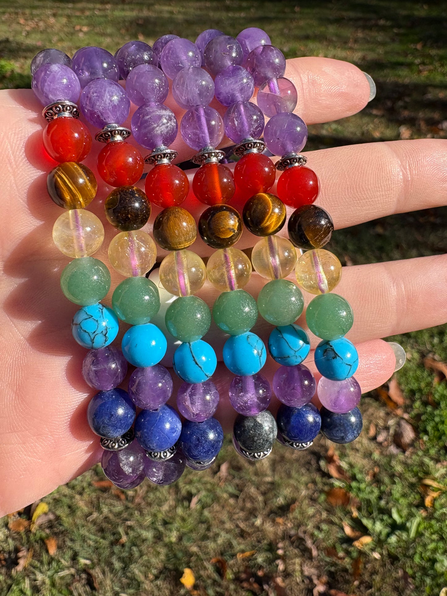 Amethyst w/chakra Bracelet 8mm