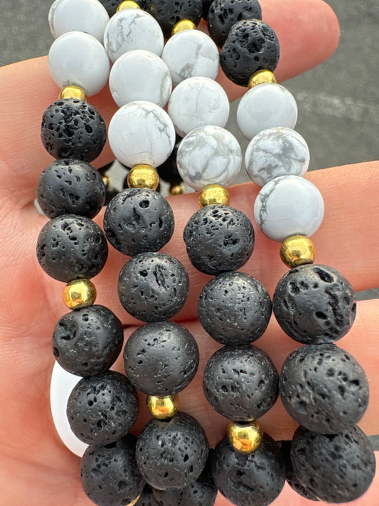 Lava Stone & Howlite bracelet 8mm