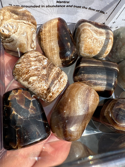 Chocolate calcite tumbled stone