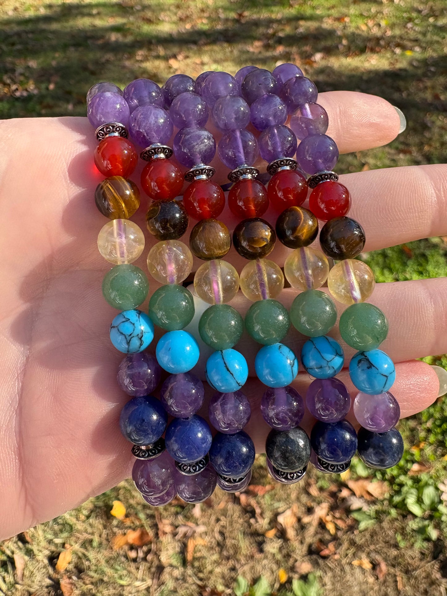 Amethyst w/chakra Bracelet 8mm