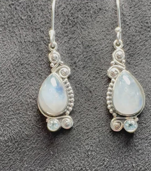 Rainbow Moonstone Sterling Silver Earrings #2| Intuition • Feminine Energy • Protection