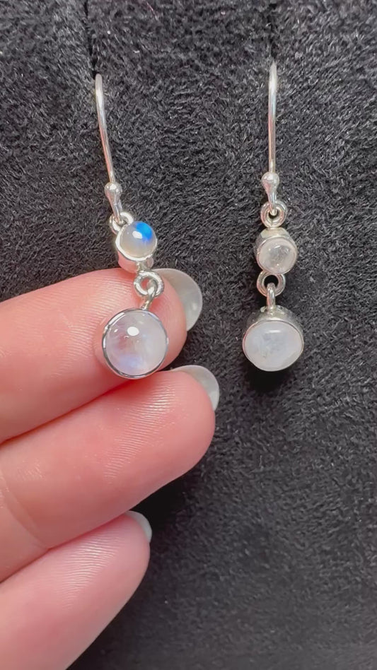 Rainbow Moonstone Sterling Silver Earrings #1| Intuition • Feminine Energy • Protection